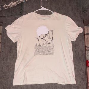Large Men Dip Cream Color Graphic Scenery Short Sleeve T-Shirt